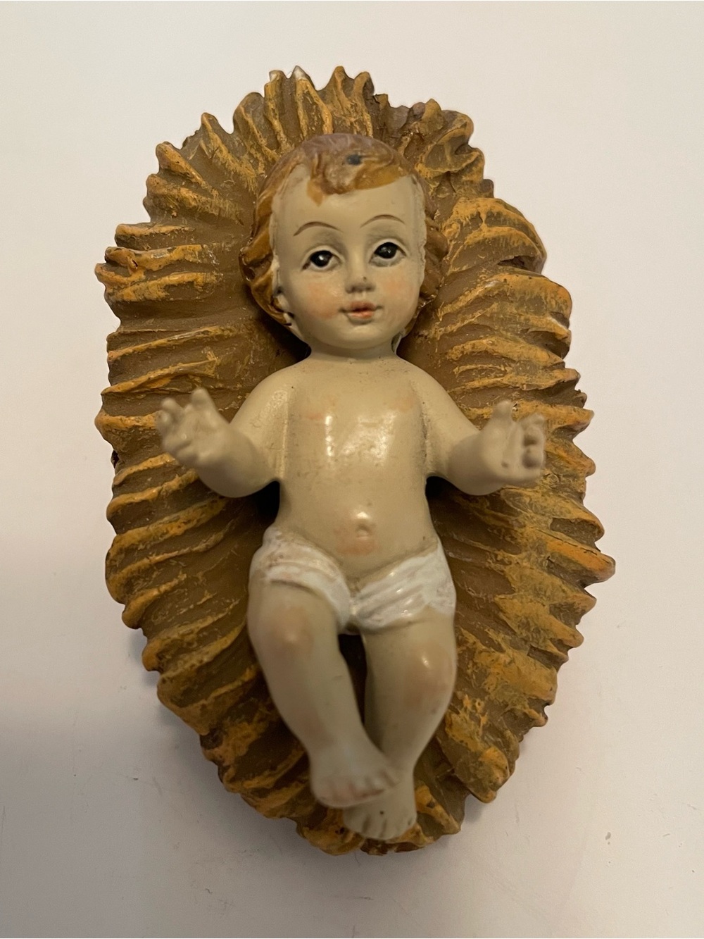 Baby Jesus Nativity Figurine Straw Textured Manger Crib Resin Replacement
